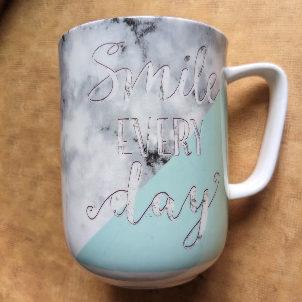 Smile Every Day By Portobello Mug - White and Blue Bone China